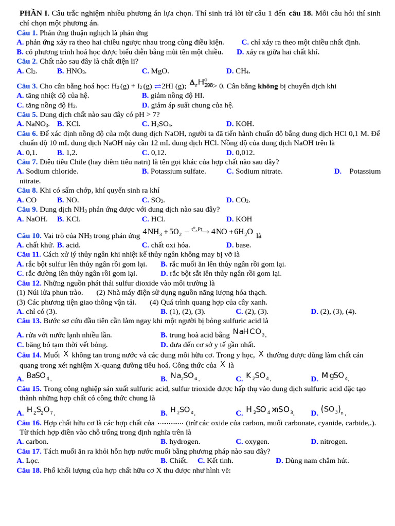 ĐỀ HÓA CK 1 11 | PDF