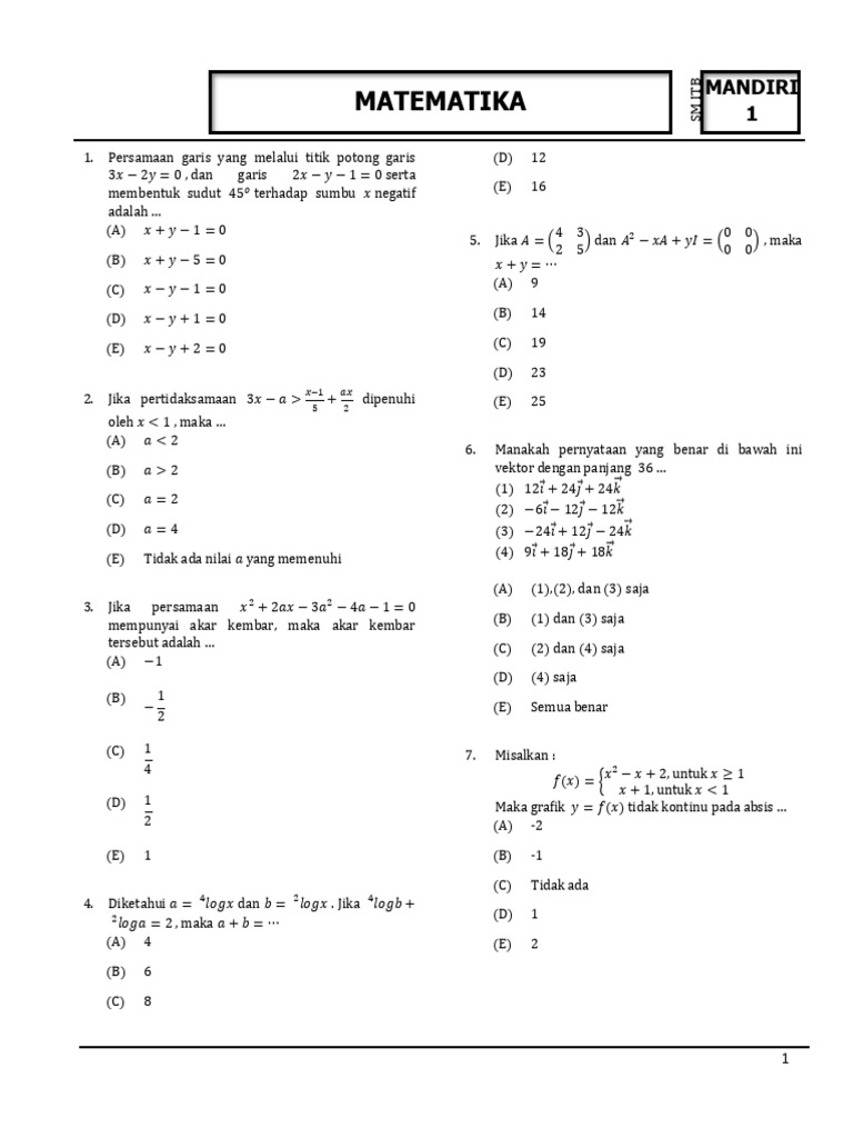 Soal Ujian Matematika SM ITB | PDF