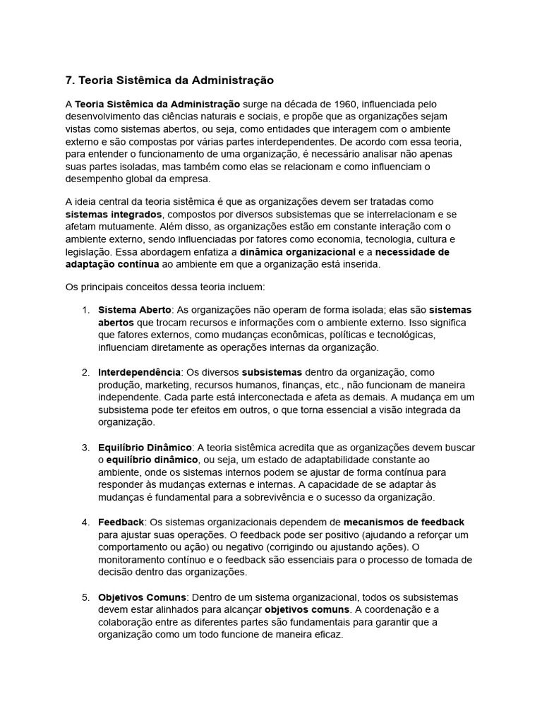 Teoria Sistêmica na Administração | PDF | Teoria dos Sistemas | Comentários