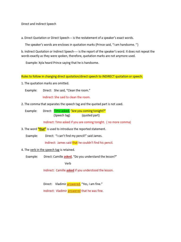 Direct vs Indirect Speech Rules | PDF | Verb | Linguistic Typology