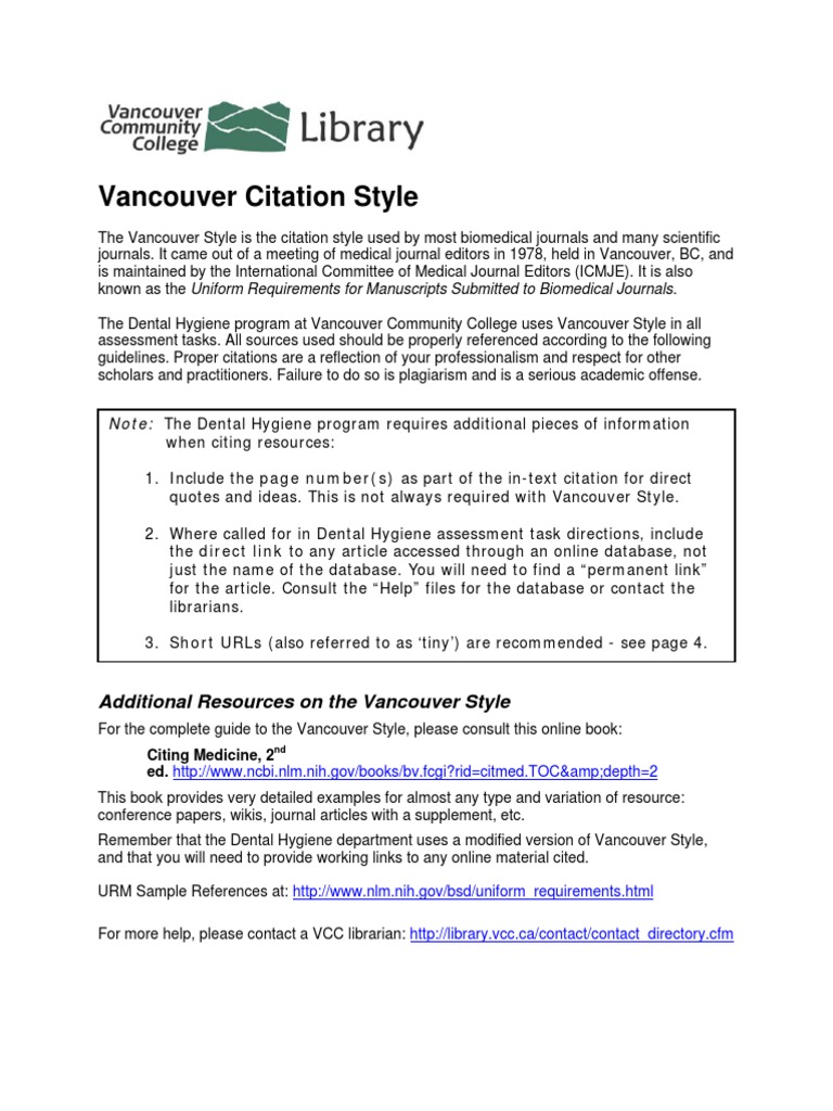 vancouver method of referencing
