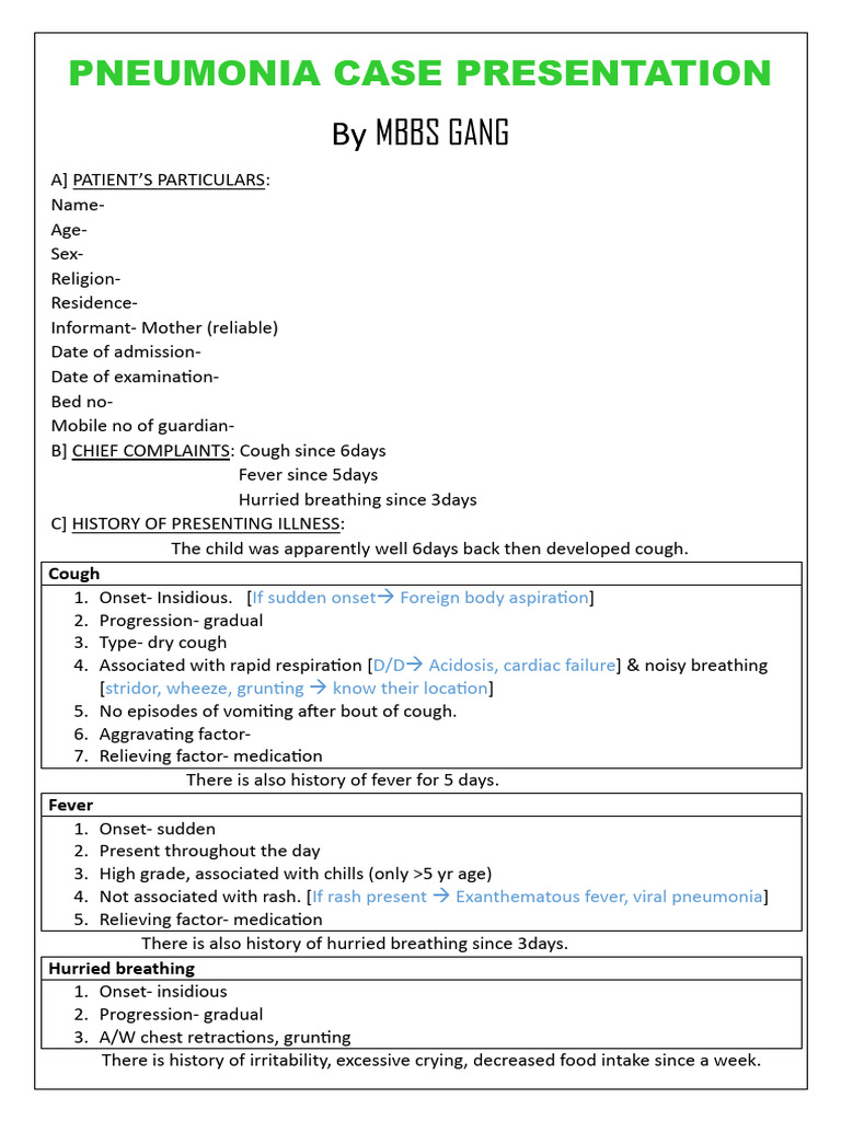 Pneumonia Case Presentation | PDF | Breastfeeding | Pneumonia