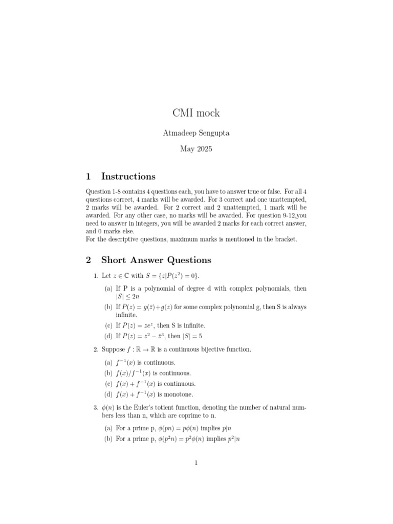Cmi Mock 2 | PDF | Elementary Mathematics | Mathematical Objects