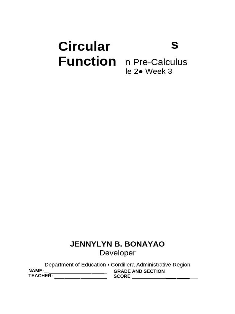 Circular Functions Module for Pre-Calculus | PDF | Trigonometric ...