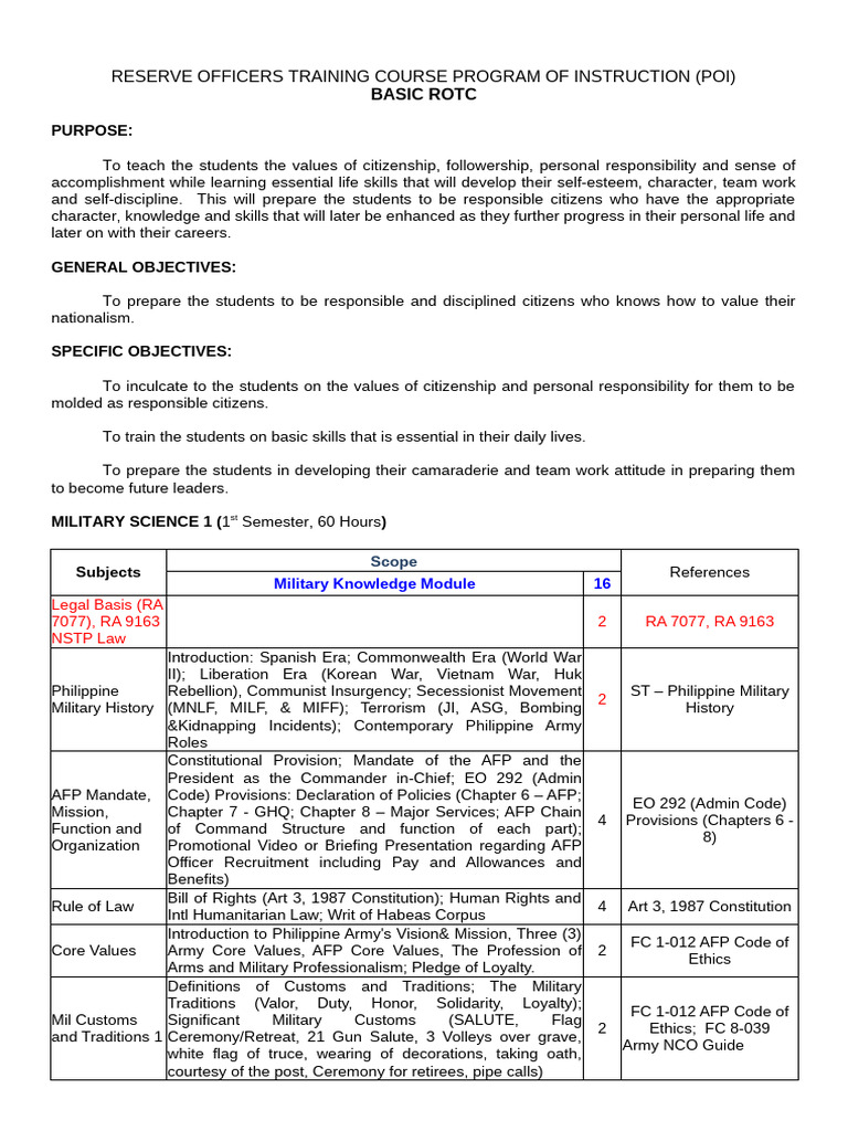 ROTC Program of Instruction Overview | PDF | Improvised Explosive ...
