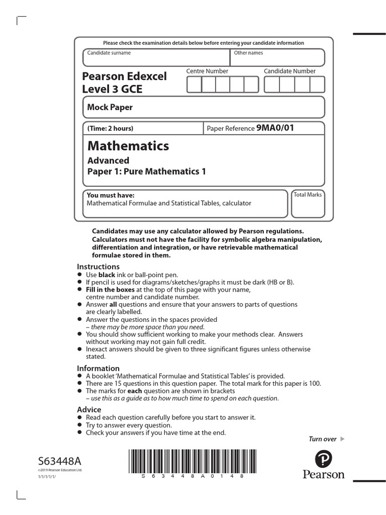 Mathematics Mock Exam Paper 1 | PDF | Area | Mathematics