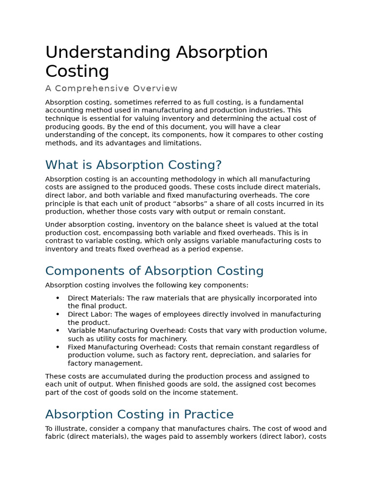 Absorption Costing Explained: Key Concepts | PDF | Inventory | Cost Of ...