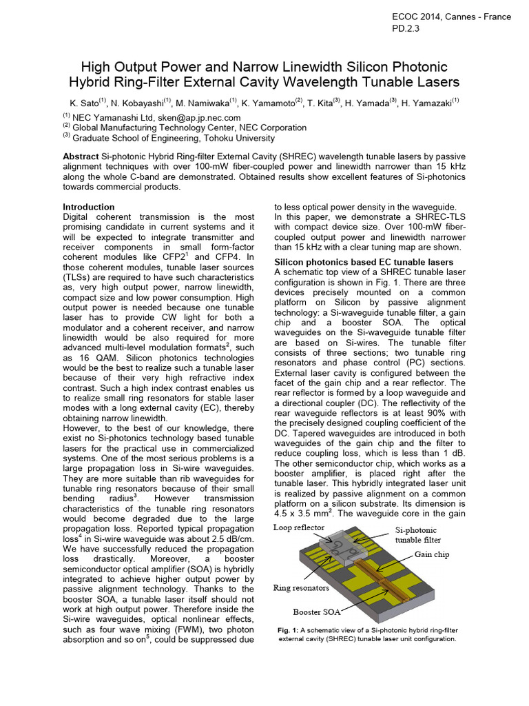 High Output Power and Narrow Linewidth Laser | PDF | Laser | Light
