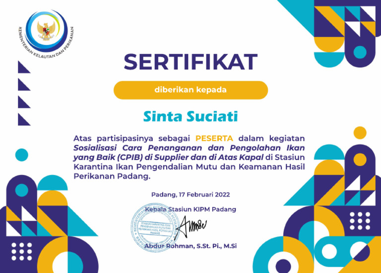 Sertifikat Sosialisasi CPIB Suplier | PDF