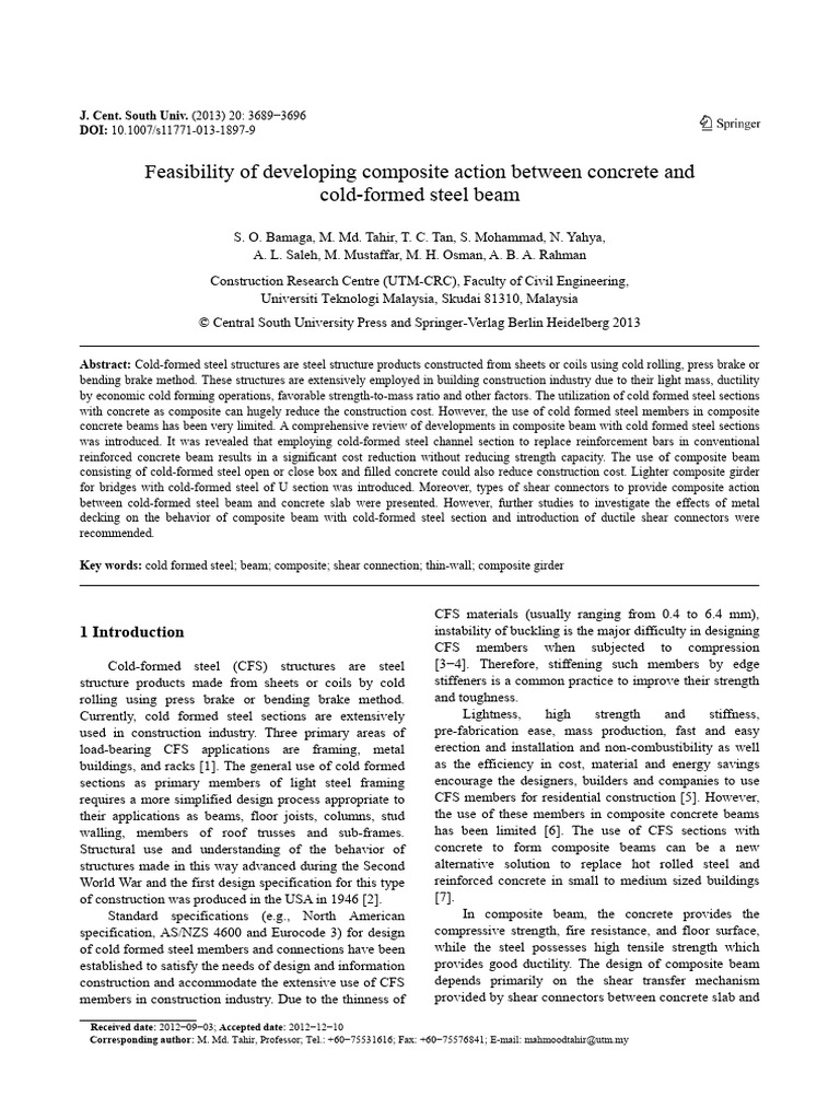 Composite Action in Cold-Formed Steel Beams | PDF | Beam (Structure ...