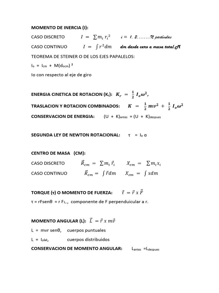 Dinámica Rotacional: Fórmulas Clave | PDF