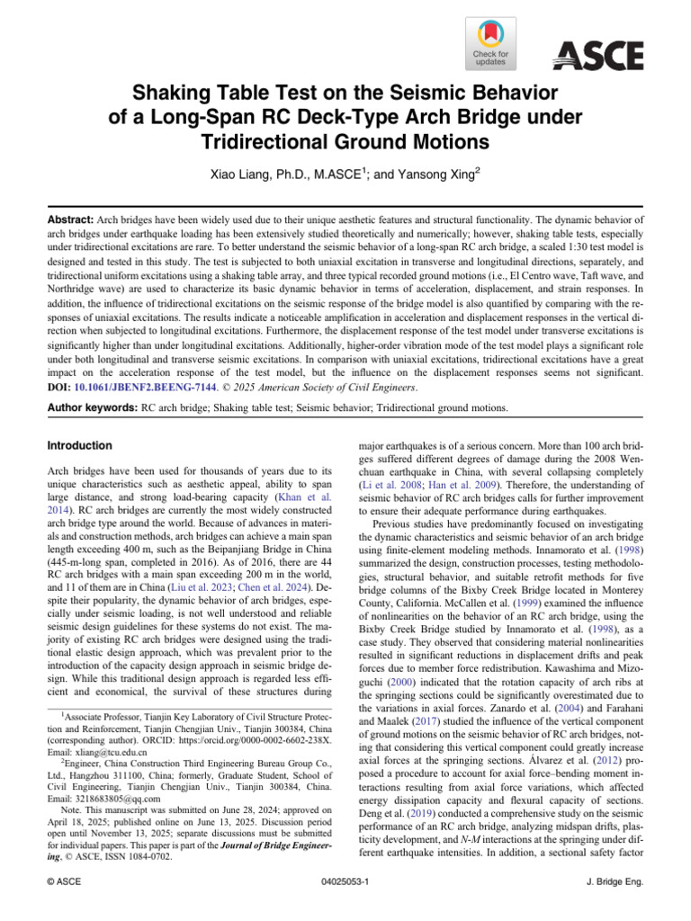 Liang Xing Shaking Table Test On The Seismic Behavior of A Long Span RC ...