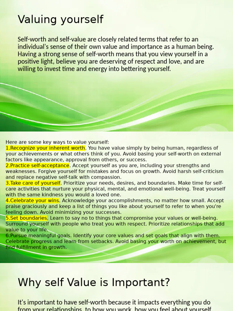 Valuing Yourself | PDF | Self Esteem | Well Being