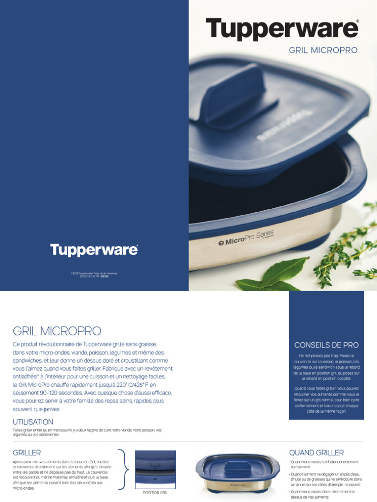 Gril MicroPro Tupperware : Guide d'utilisation | PDF | Soupe | sauce