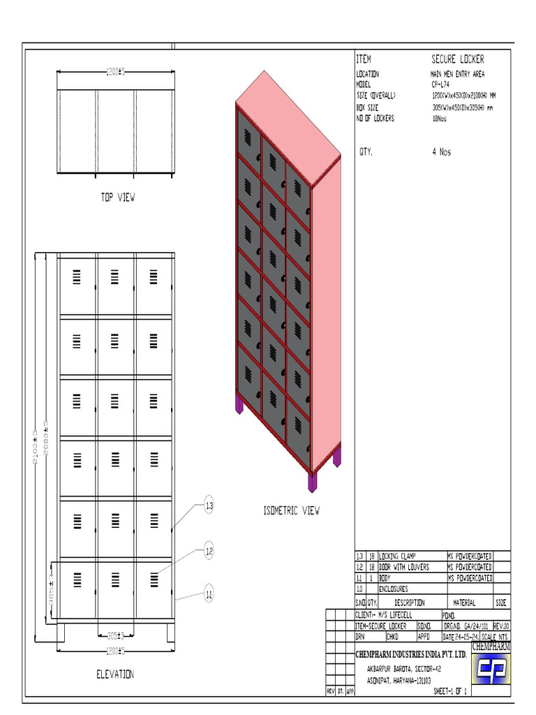 Secure Locker For Shoe and - 1200X450X2100-04Nos-Model | PDF