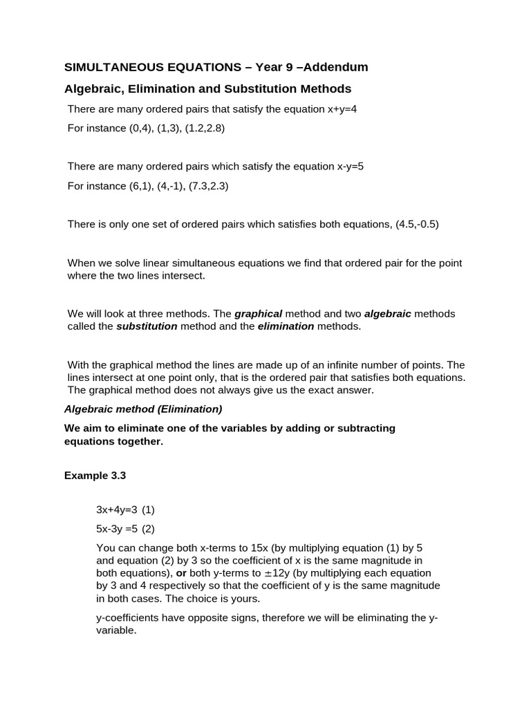 Simultaneous Equations Addendum | PDF | Equations | System Of Linear ...