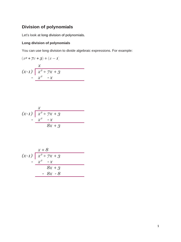 Dividing Polynomials and Roots of Equations Explained | PDF