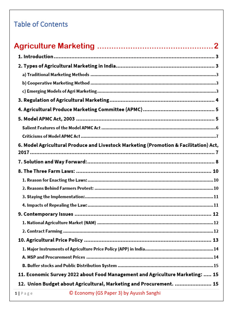 Agricultural Marketing in India: Overview | PDF | Cost Of Living ...