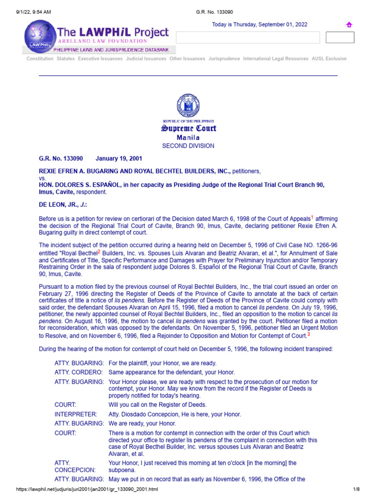 Bugarin Vs Espanol G.R. No. 133090 | PDF | Appellate Court | Contempt ...