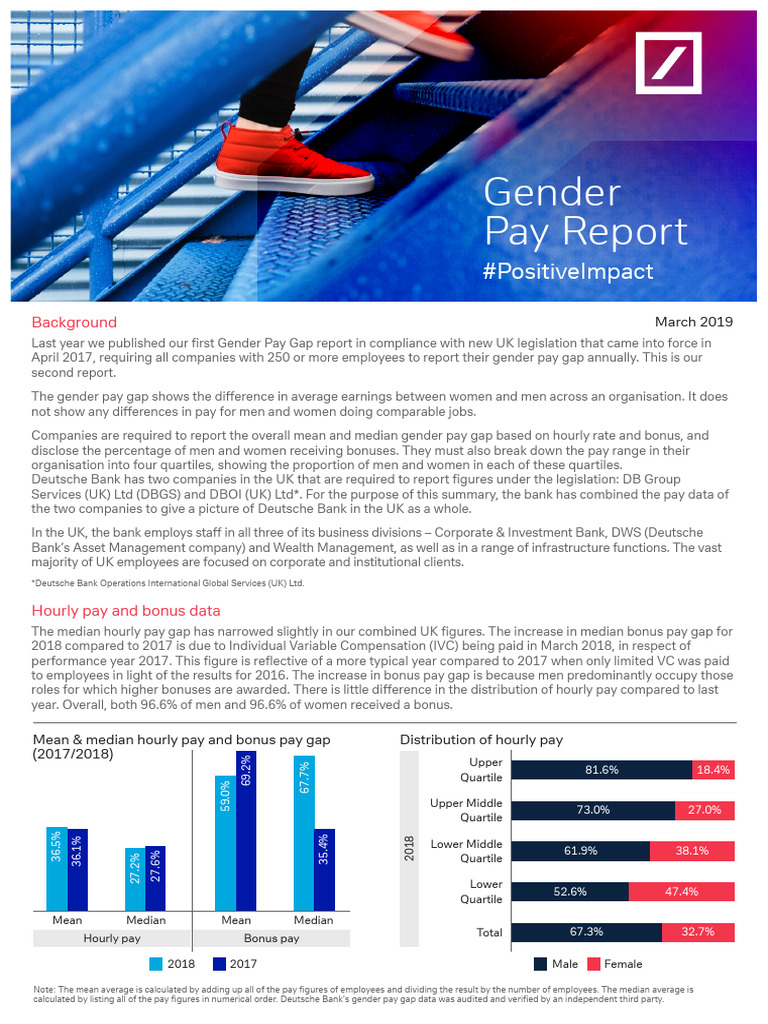Deutsche Bank Gender Pay Gap Report 2018 | PDF | Gender Pay Gap ...