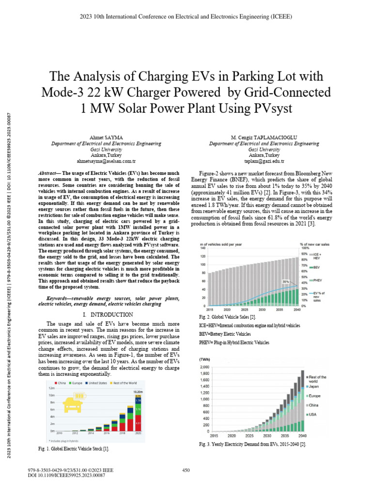 The Analysis of Charging EVs in Parking Lot With Mode-3 22 KW Charger ...