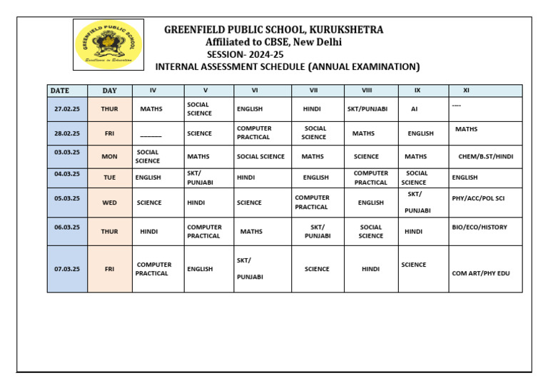 Internal Assessment Schedule | PDF