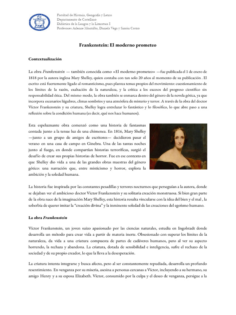 Análisis de "Frankenstein" de Mary Shelley | PDF | Frankenstein