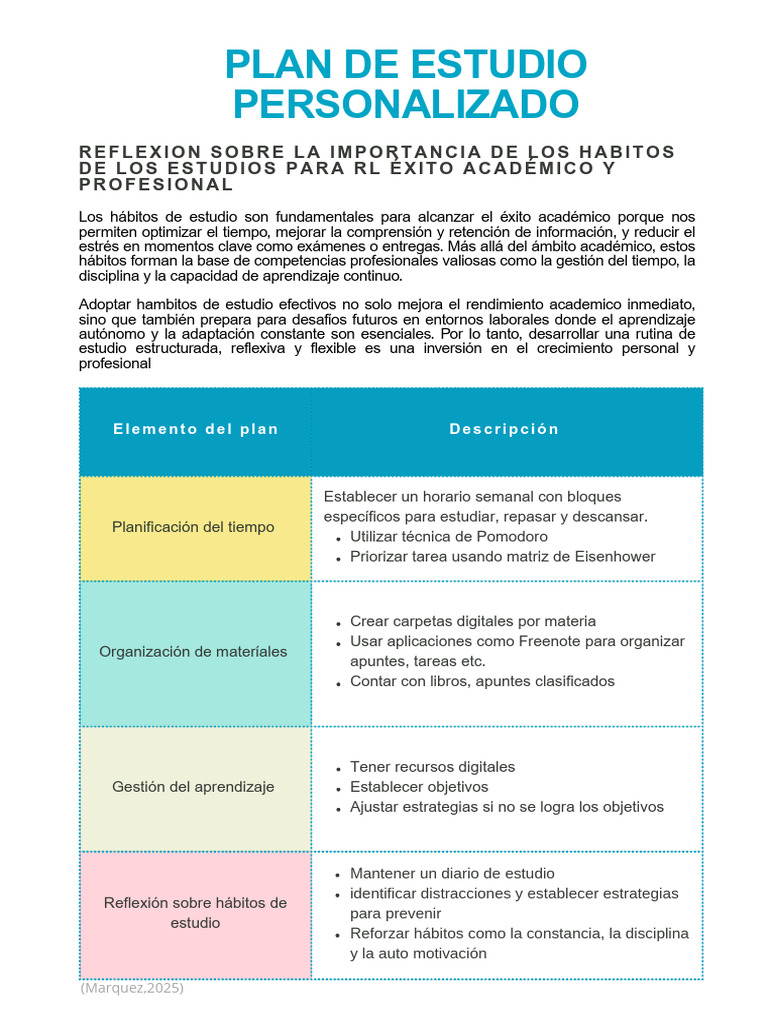Plan de Estudio Personalizado Efectivo | PDF
