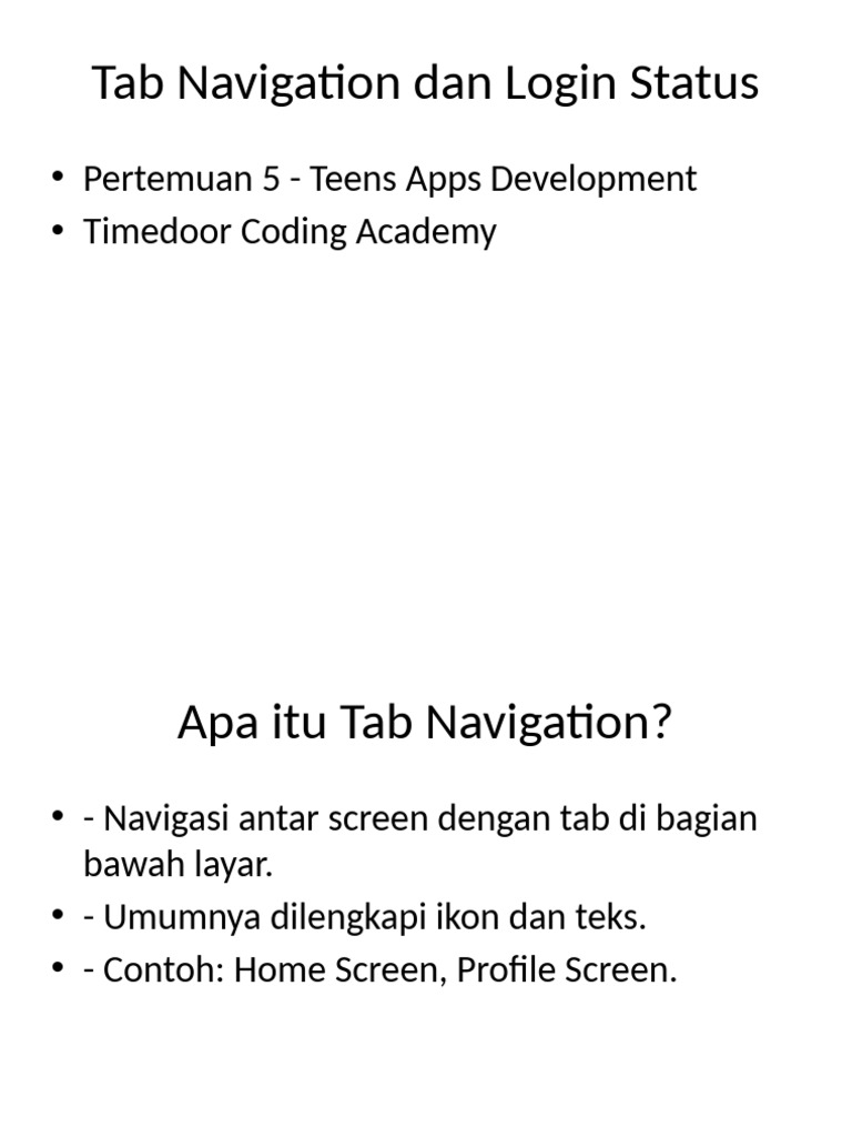 Tab Navigation dan Status Login | PDF