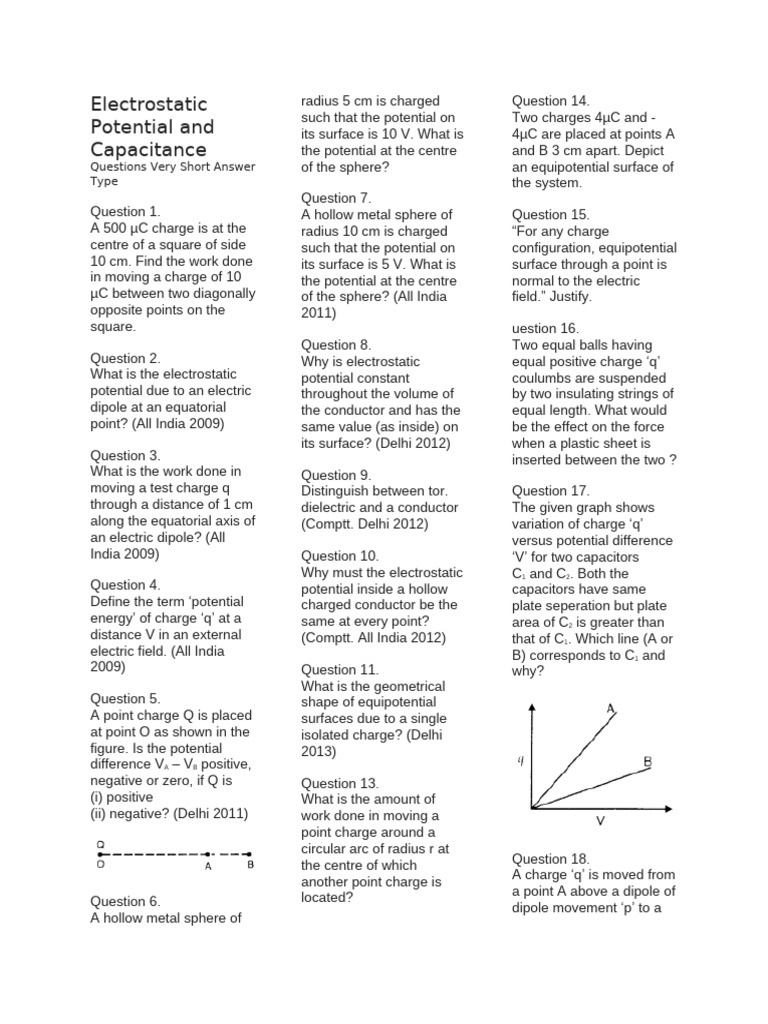 Electrostatic Potential & Capacitance Q&A | PDF | Capacitance | Capacitor