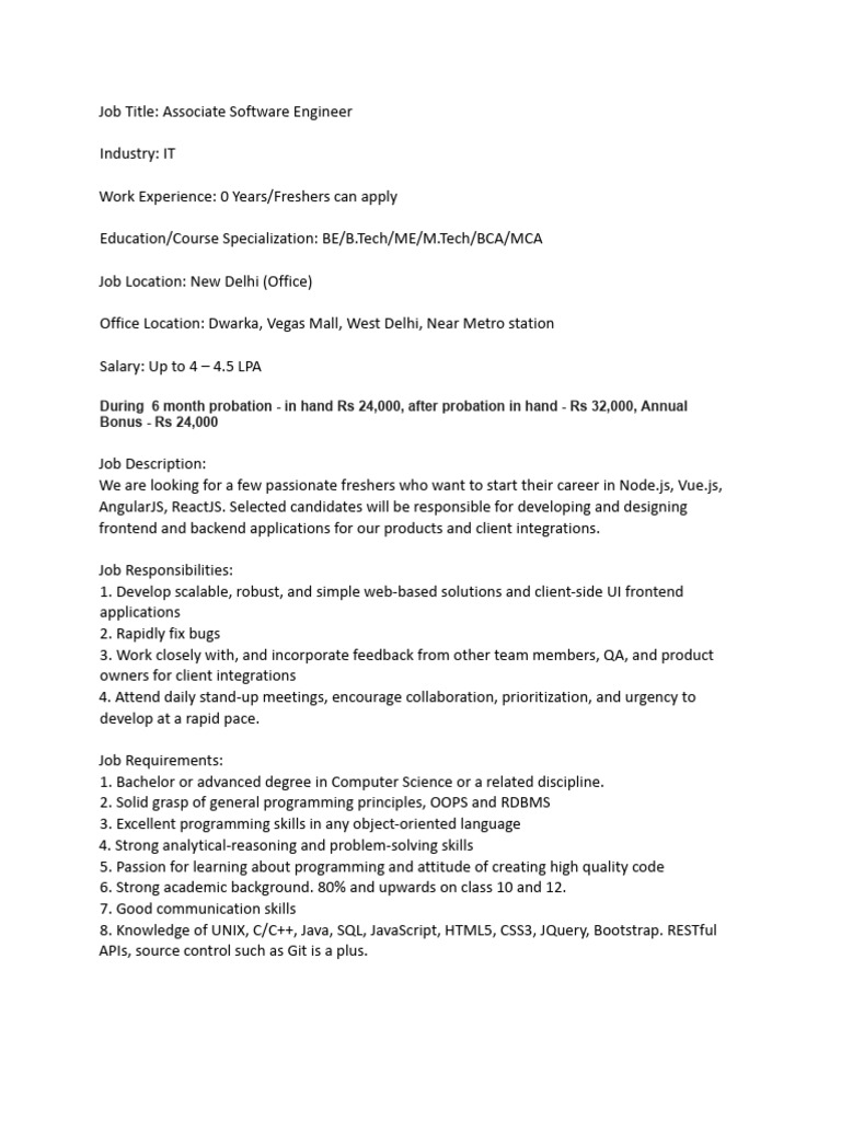 Associate Software Engineer-JD-April24 | PDF | Computing | Software ...