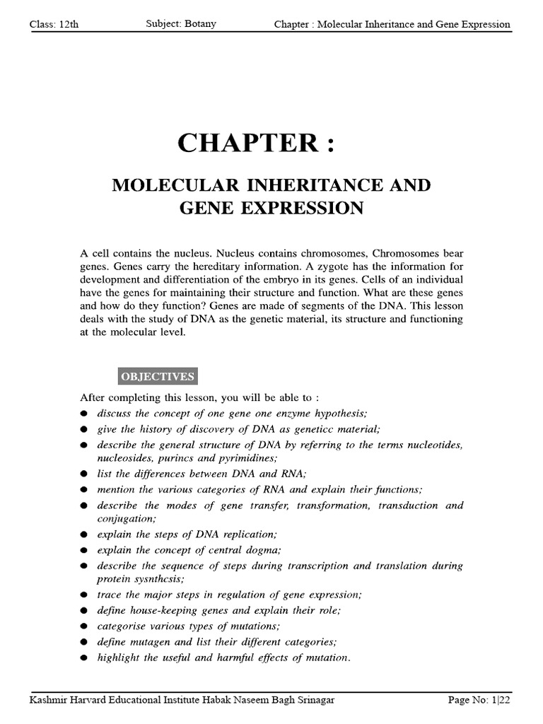 Molecular Inheritance in Botany | PDF | Biological Processes | Health ...
