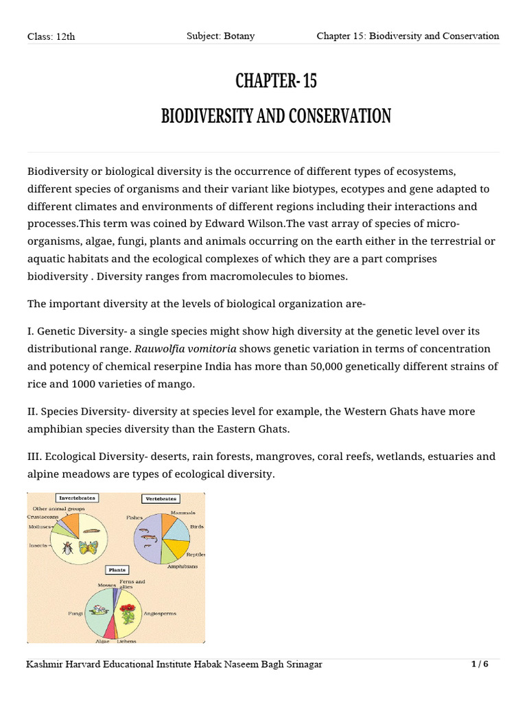 Biodiversity and Conservation Overview | PDF | Biodiversity ...
