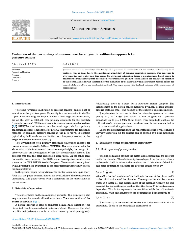 Measurement Uncertainty in Pressure Sensors | PDF | Calibration ...