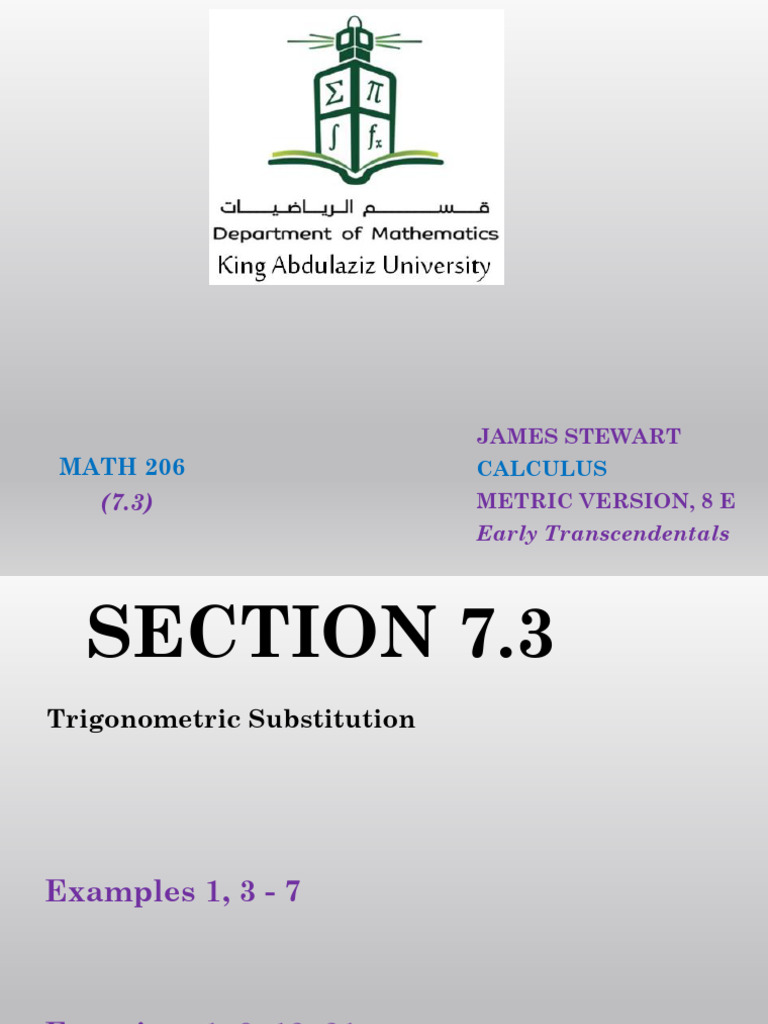 7.3 Trigonometric Substitution | PDF