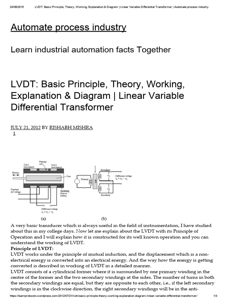 LVDT - Basic Principle, Theory, Working, Explanation & Diagram - Linear ...