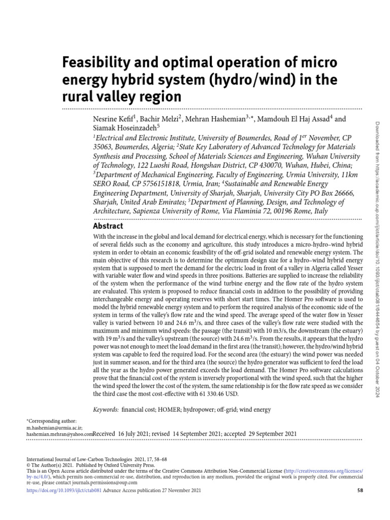 Feasibility and Optimal Operation of Micro | PDF | Hydroelectricity ...