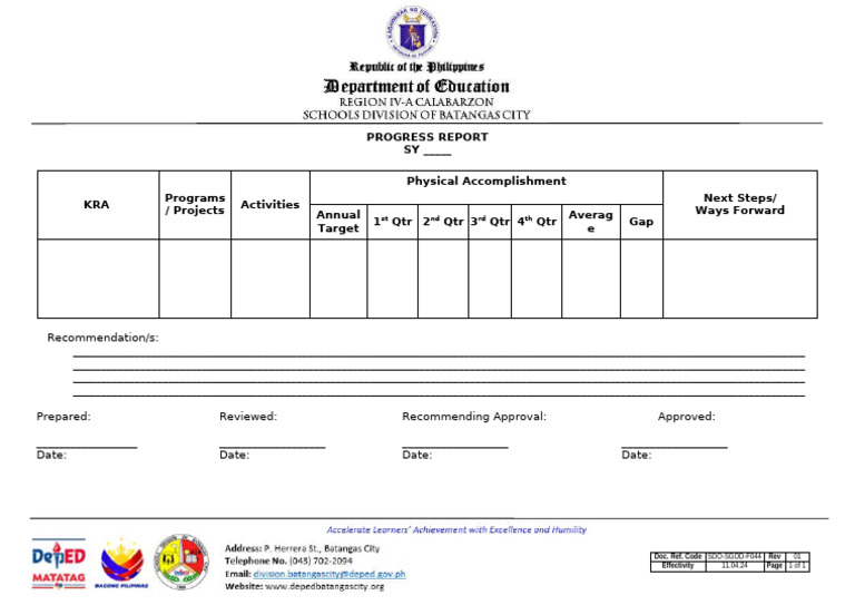 Progress Report on KRA Activities | PDF