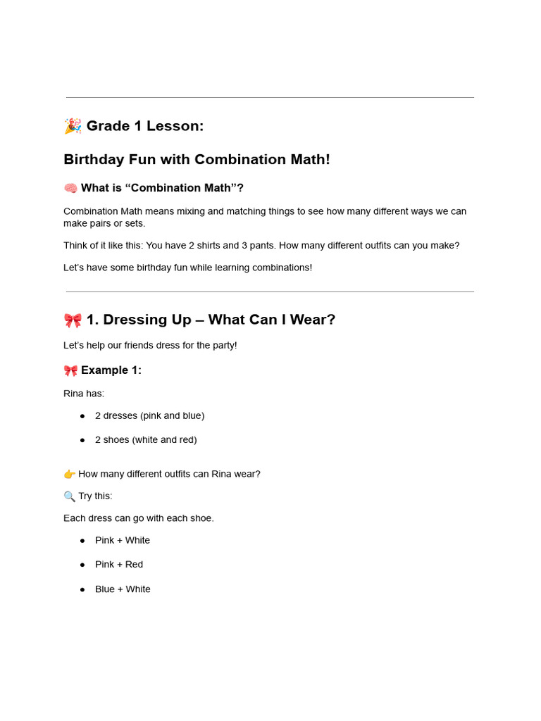Birthday Fun with Combination Math | PDF