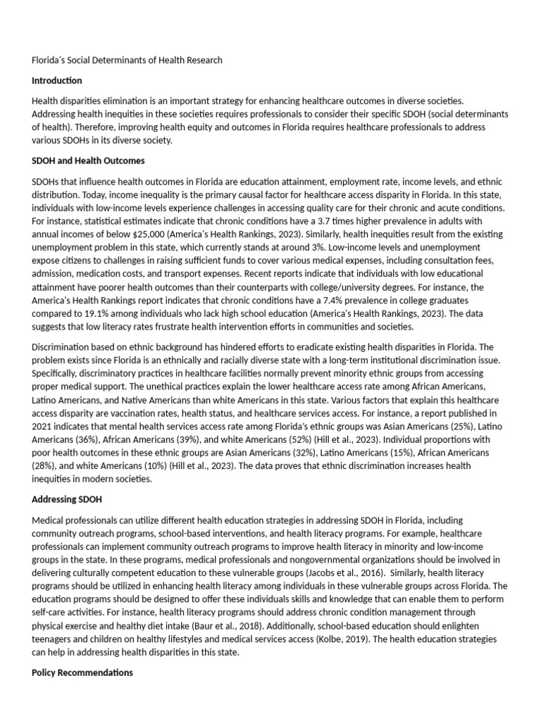 Florida's Social Determinants of Health Research | PDF | Health Equity ...