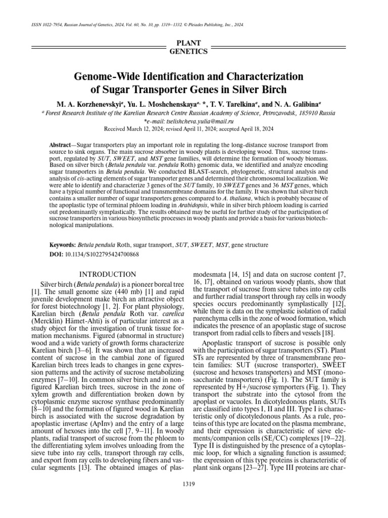 Genome-Wide Identification and Characterization of Sugar Transporter ...