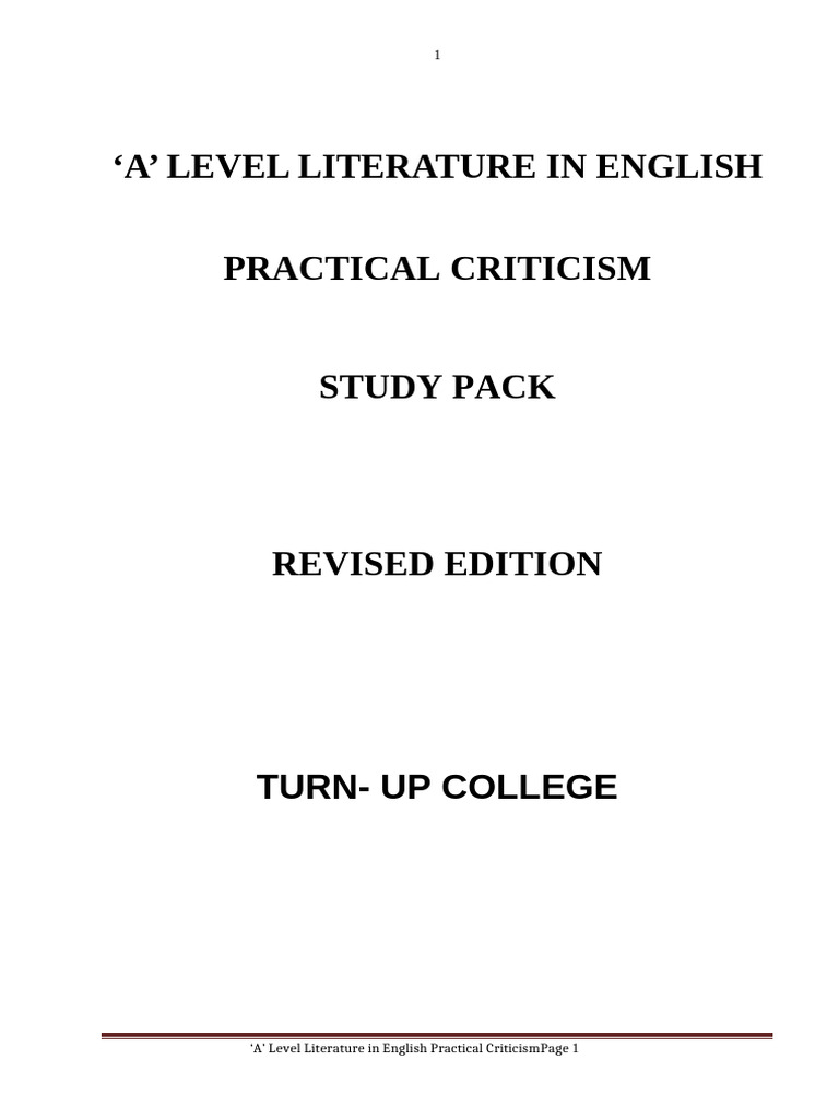 A Level Literature Practical Criticism Guide | PDF | Intention | Thought