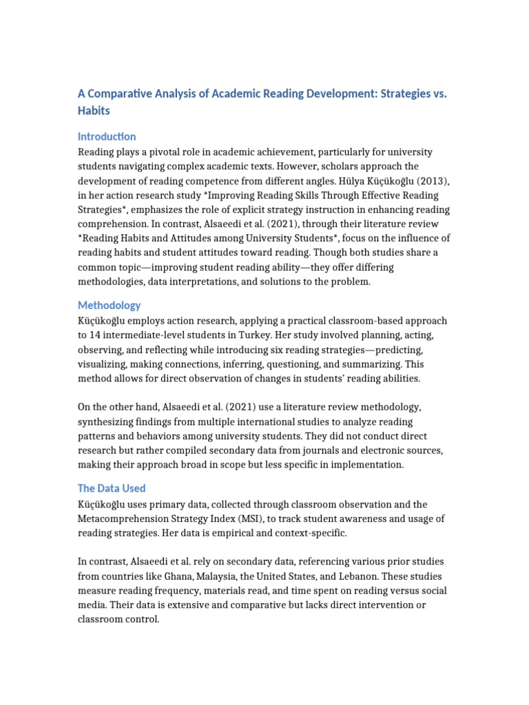 Comparative Essay Reading Strategies Vs Habits-1 | PDF | Methodology ...