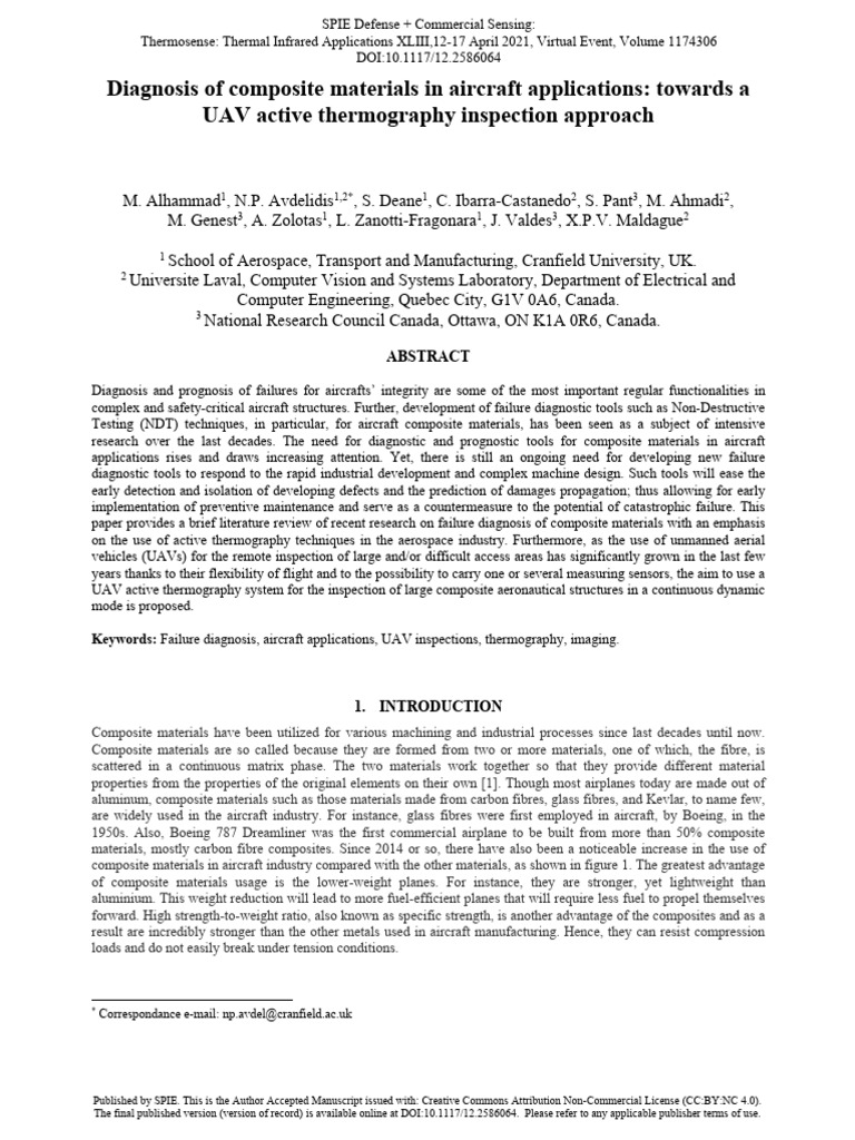 UAV Thermography for Composite Diagnosis | PDF | Nondestructive Testing ...