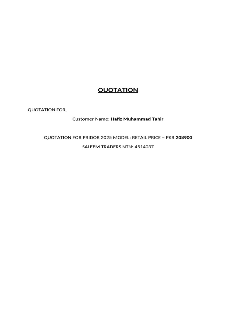 Quotation for Pridor 2025 Model | PDF