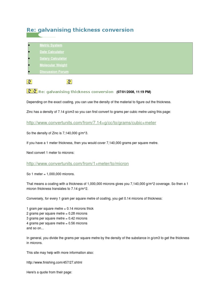 Zinc Coating Thickness Conversion Guide | PDF