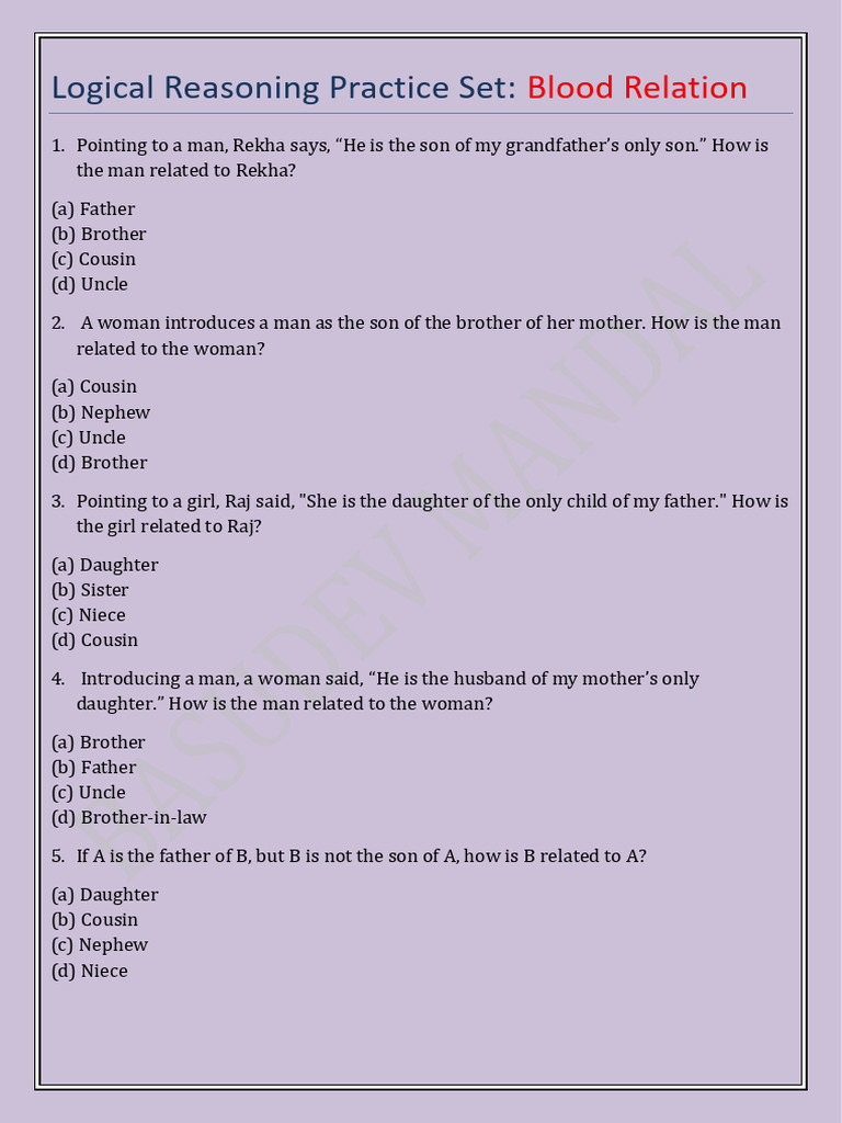 Blood Relation Practice Set | PDF