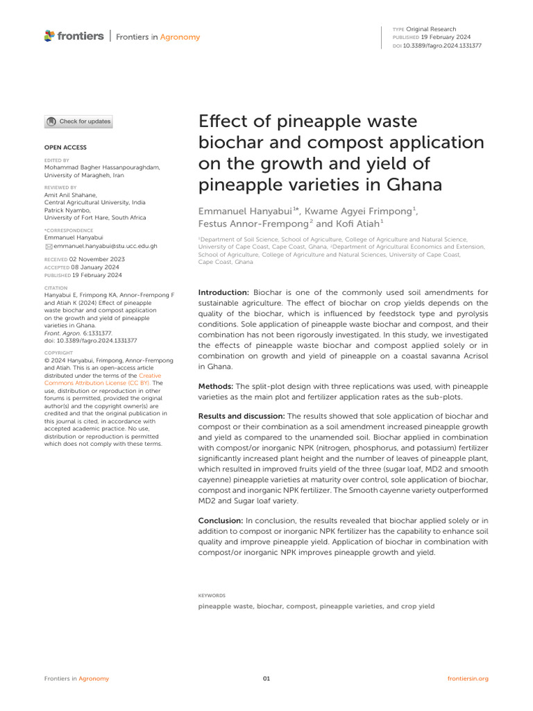 Effect of Pineapple Waste Biochar and Compost Appl | PDF | Soil ...