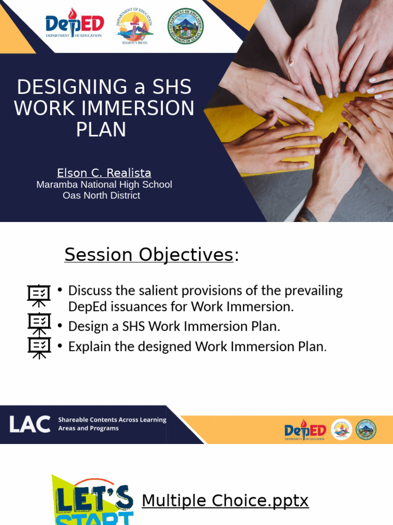 SHS Work Immersion Plan Guidelines | PDF | Learning | Cognition