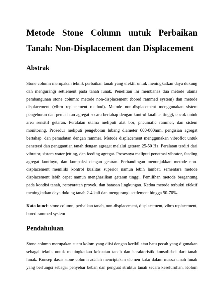 Metode Stone Column: Non-Displacement vs Displacement | PDF